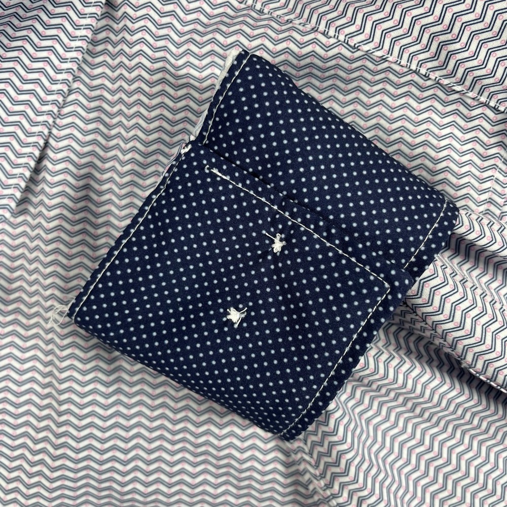Con.Struct Mens XL Slim Fit 4-Way Stretch Chevron Button Down Shirt Navy White - Picture 4 of 10